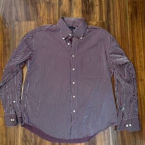 Tommy Hilfiger Maroon and White Striped Button-Down Shirt